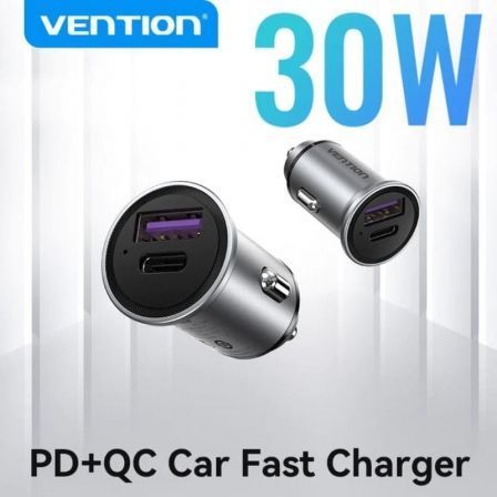 Vention Cargador Coche 30W FFFH0 con USB Tipo-C y USB-A, Rápido